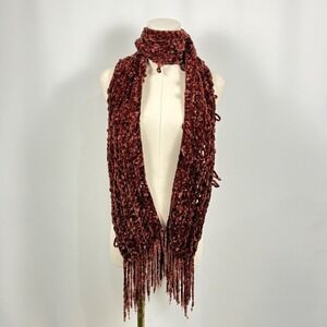 Chunky Knit Scarf Burgundy Textured Fringe Chenille Velvet Winter Accessory